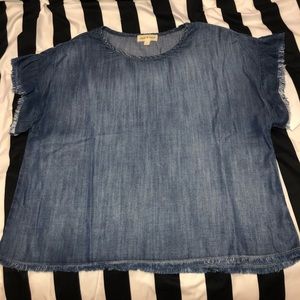 Cloth & Stone Blue Jean Top w/ Fringe on Sleeves